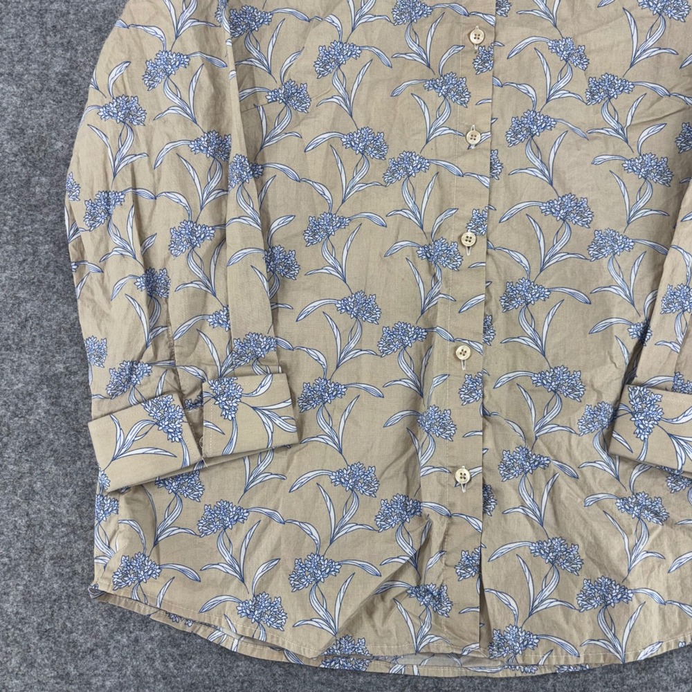 Thomas Pink Women Tan Blue Floral Cotton Button Down Shirt Blouse Size 14 - Picture 11 of 11